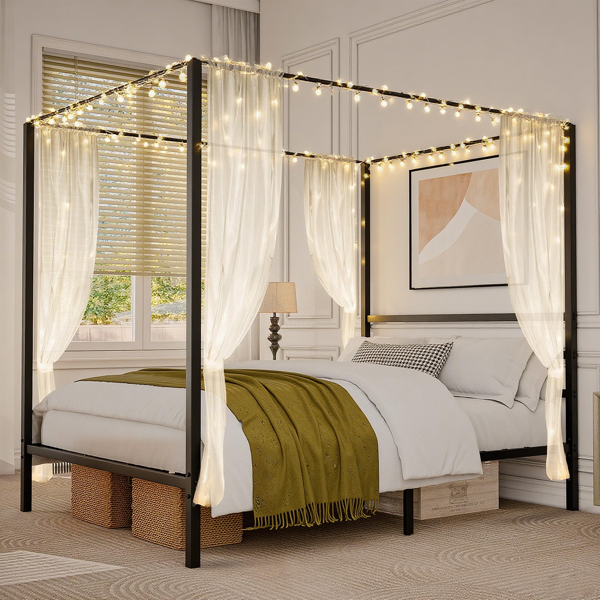 Amazon.com: SUPER DEAL Queen Size Canopy Bed Frame, Metal