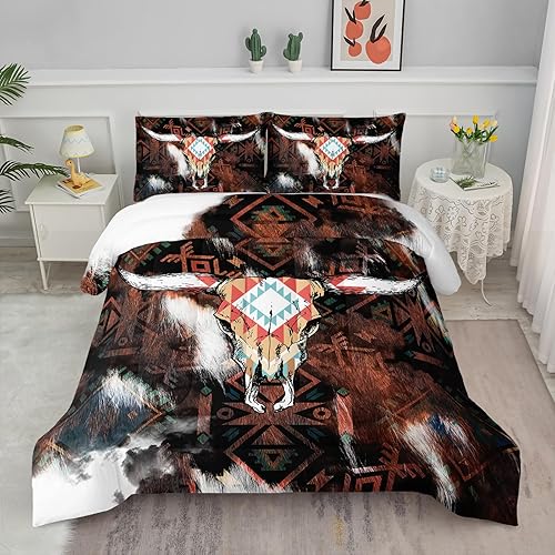 Axolotl Juego de ropa de cama estilo bohemio occidental, tamaño individual, edredón de vaca de las tierras altas, juego de ropa de cama del