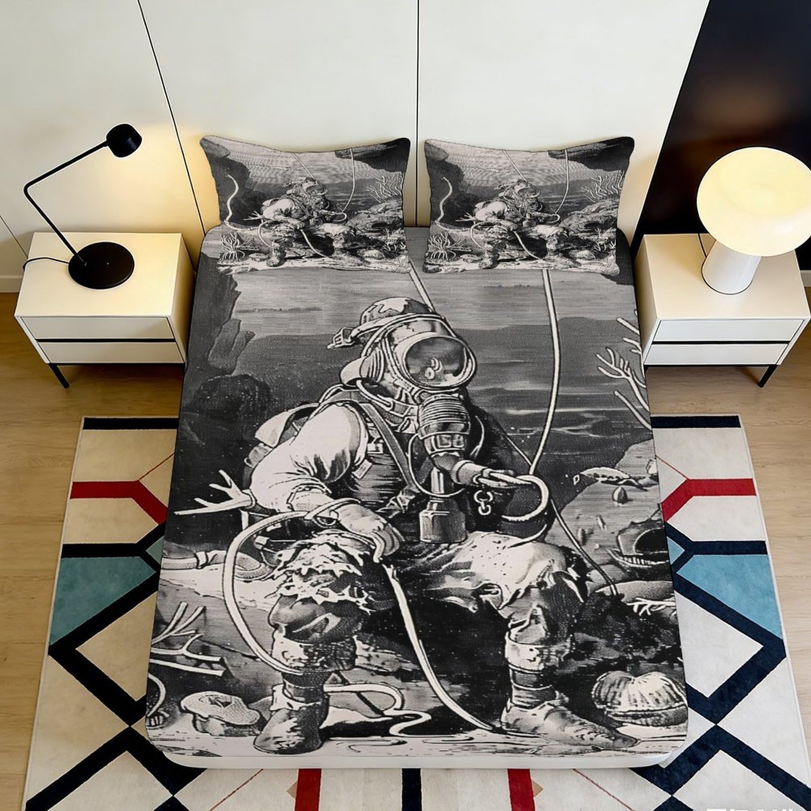 3D Printed Motorcycle Pattern Fitted Sheet Microfiber Deep Pocket Non-Slip Bedding Set Moto Sports Mattress Fitted Cover Elastic Hem Washable for Adults Teens 90x200x25cm