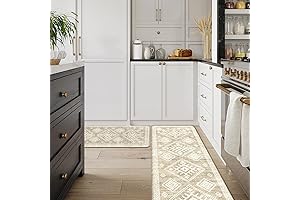 LEEVAN White and Tan Comfort Kitchen Floor Rugs: Embrace Tranquility under Your Feet