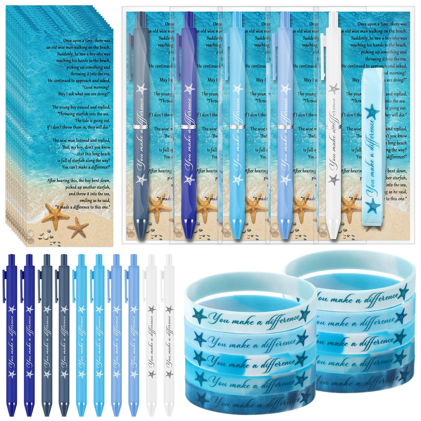 Sayglossy 50 Sets Employee Appreciation Gifts Starfish Story Gifts You Make a Difference Ballpoint Pens Silicon Bracelets Thank You Cards for Coworker