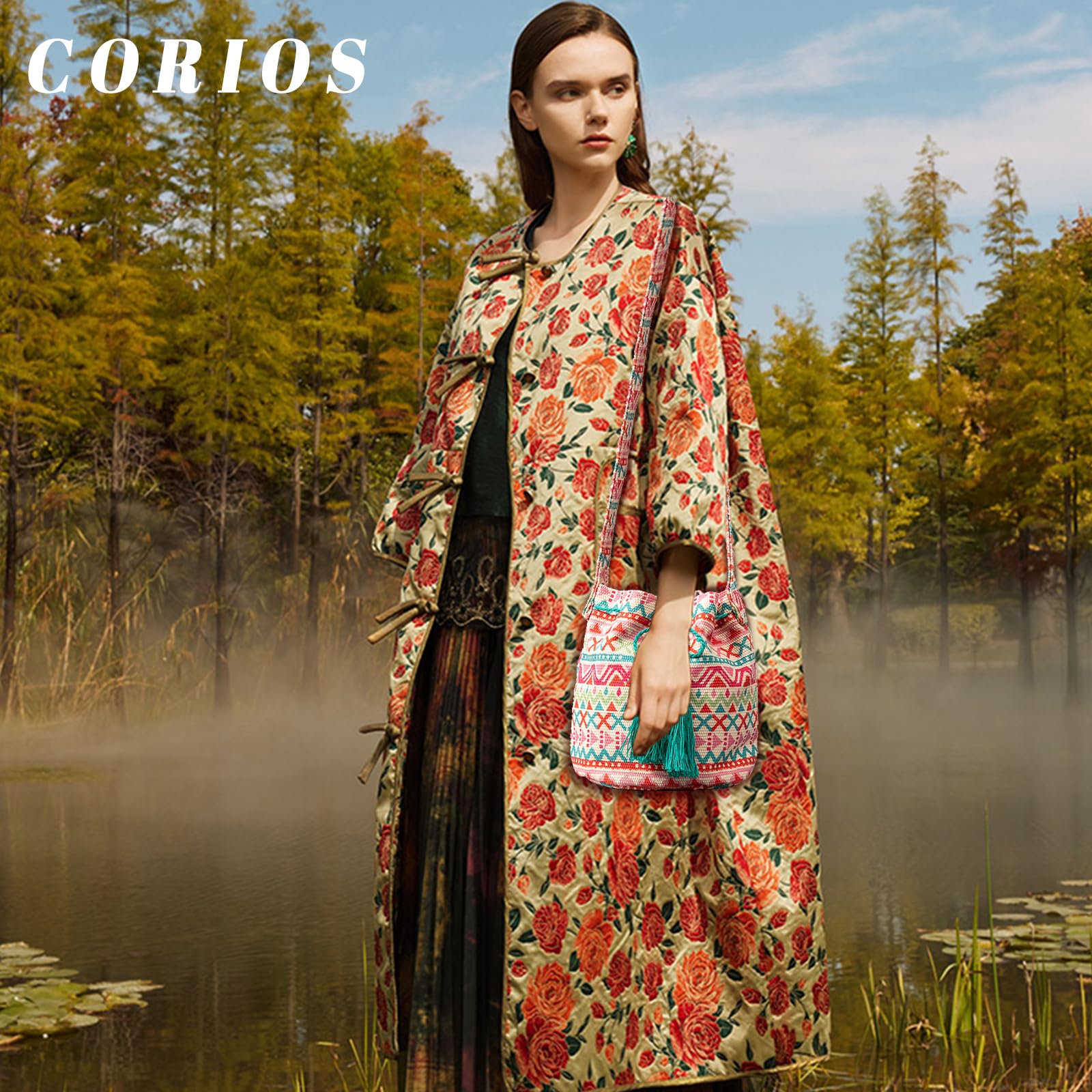 Estilo Étnico Tote y Bolso de Mano de Lona para Mujer, Bolso de Hombro para Estilo Boho y Playa con Borlas Retro y Bolsa de Cubo para Vacaciones, Citas y Viajes Multicolor