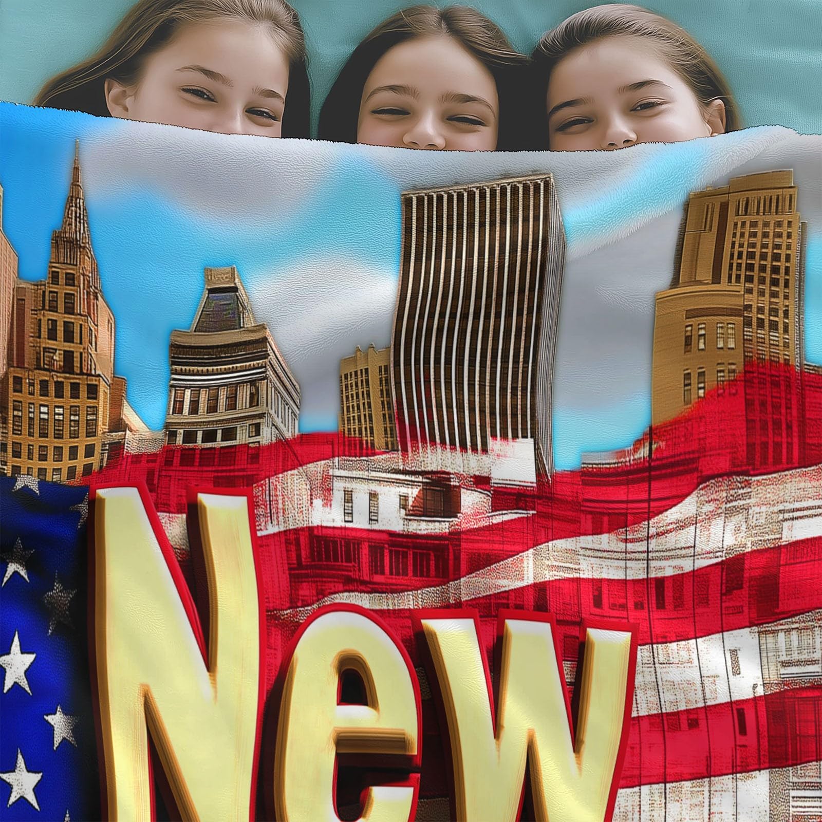 Koc w kratę 3D, tekst New York, duży rozmiar, miękki i ciepły flanelowy koc, wygodny dla dzieci i dorosłych, 220 x 240 cm