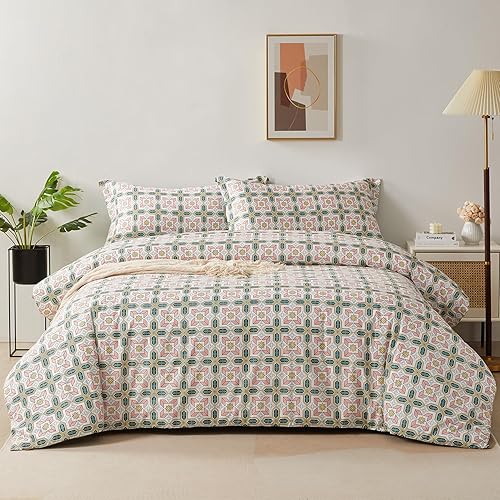 SAPHREAS Juego de funda de edredón con estampado de hojas azules, tamaño individual, 100% algodón, 3 piezas, 1 funda de edredón y 2 fundas de