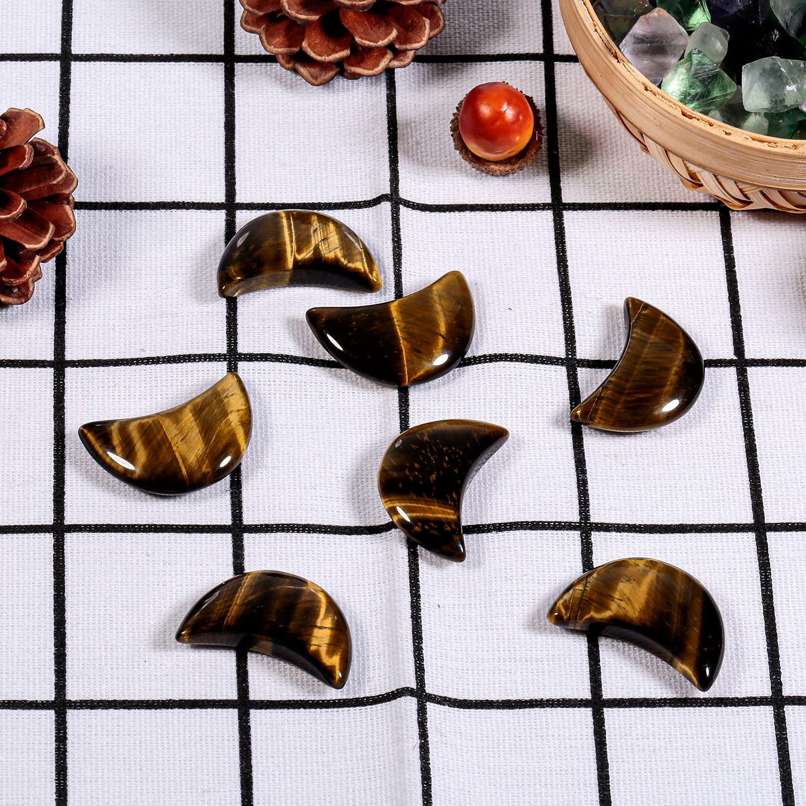 mookaitedecor Set of 5 Tiger's Eye Moon Shape Palm Worry Stones for Anxiety and Jewellery Making Stone Pendant for DIY Necklace Reiki Chakra Healing Crystals Semi Precious Stones for Home Decor - Image 4