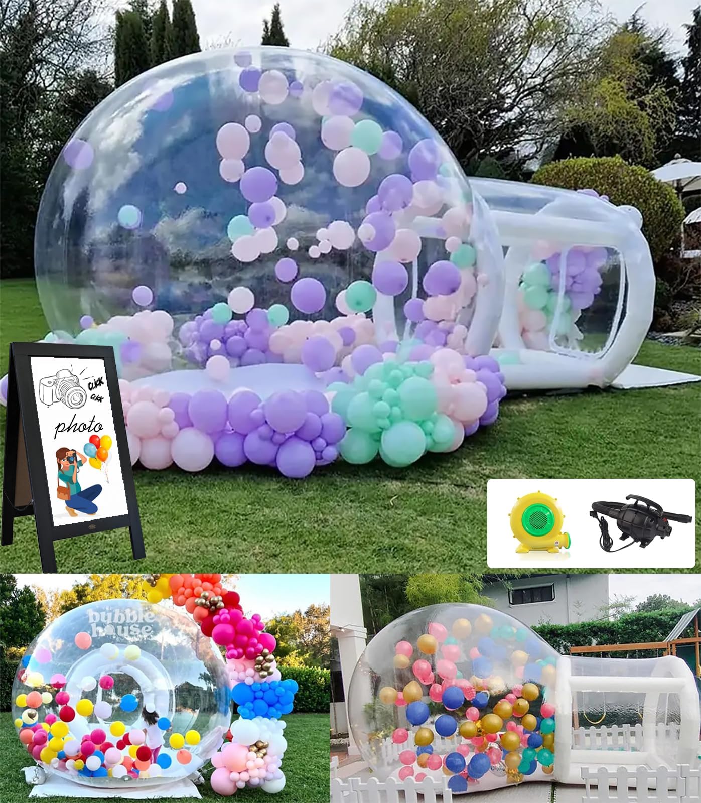 DIXII Transparent Inflatable Bubble Tent 100% PVC Tent Bubble House with Blower for Party Wedding, Clear Dome Balloon Garden Tent