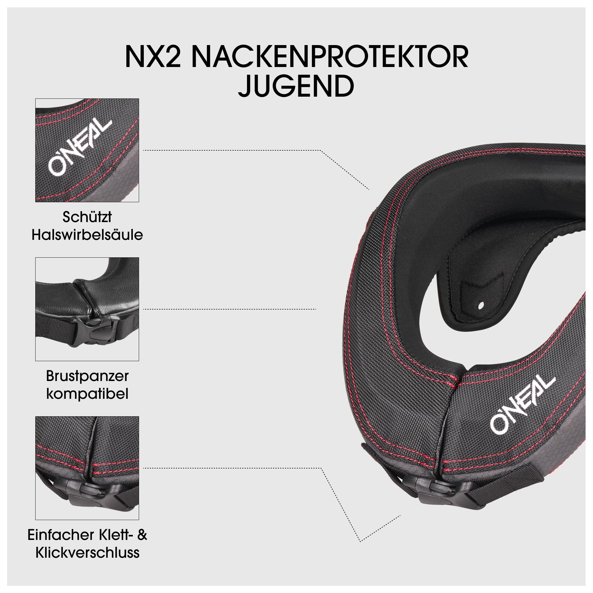 O'NEAL | Garde-Cou | Enfants | Motocross Enduro | Système d'accès Facile à la Poitrine, Doublure Amovible/Lavable | Collier de Cou NX2 Jeunesse | Noir | Taille Unique