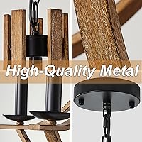 Vista 4 de Candelabro de Madera Estilo Granja de 22", Moderno Vintage de 5 Luces Estilo Vela Candelabros con Acabado de Madera Metal Industrial Retro Rústico