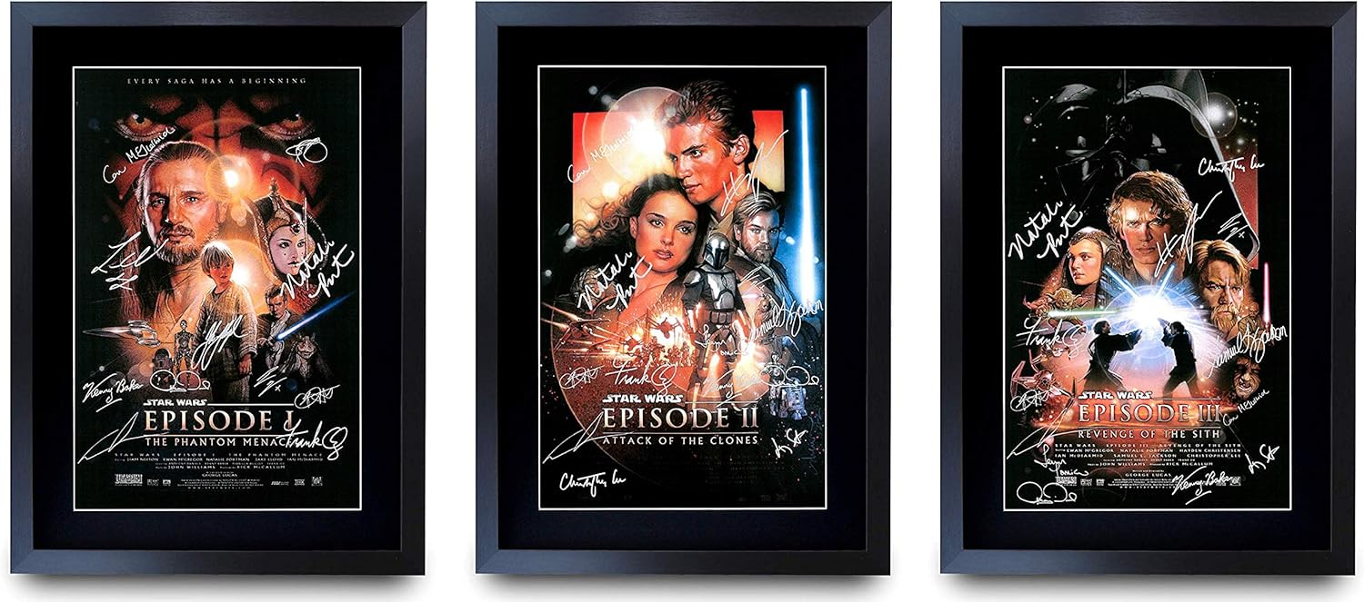 Hwc Trading A3 Fr Star Wars Prequel Trilogy Movie Poster Collection Cast Signed Gift Framed Printed Autograph Natalie Portman Ewan Mcgregor Hayden Christensen Gifts Print Photo Picture Display Amazon Co Uk Home