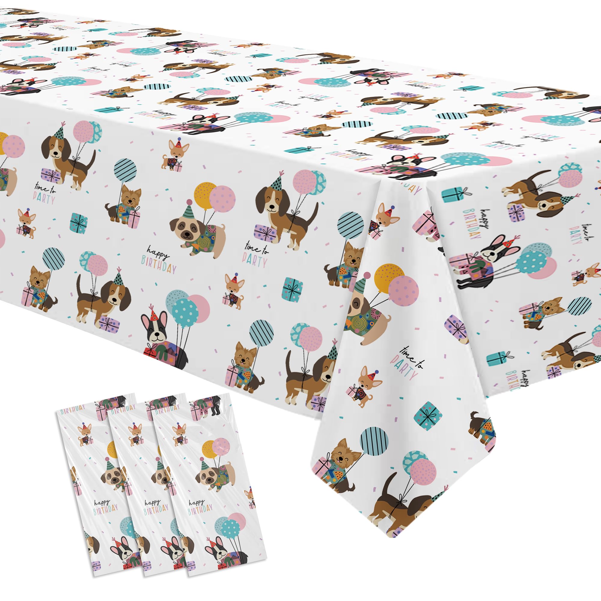 Xenorik Dog Birthday Decorations Tablecloth, Disposable Puppy Dog Party Supplies Table Cover for Birthday Baby Shower, 3 Pack, 86in x 55in