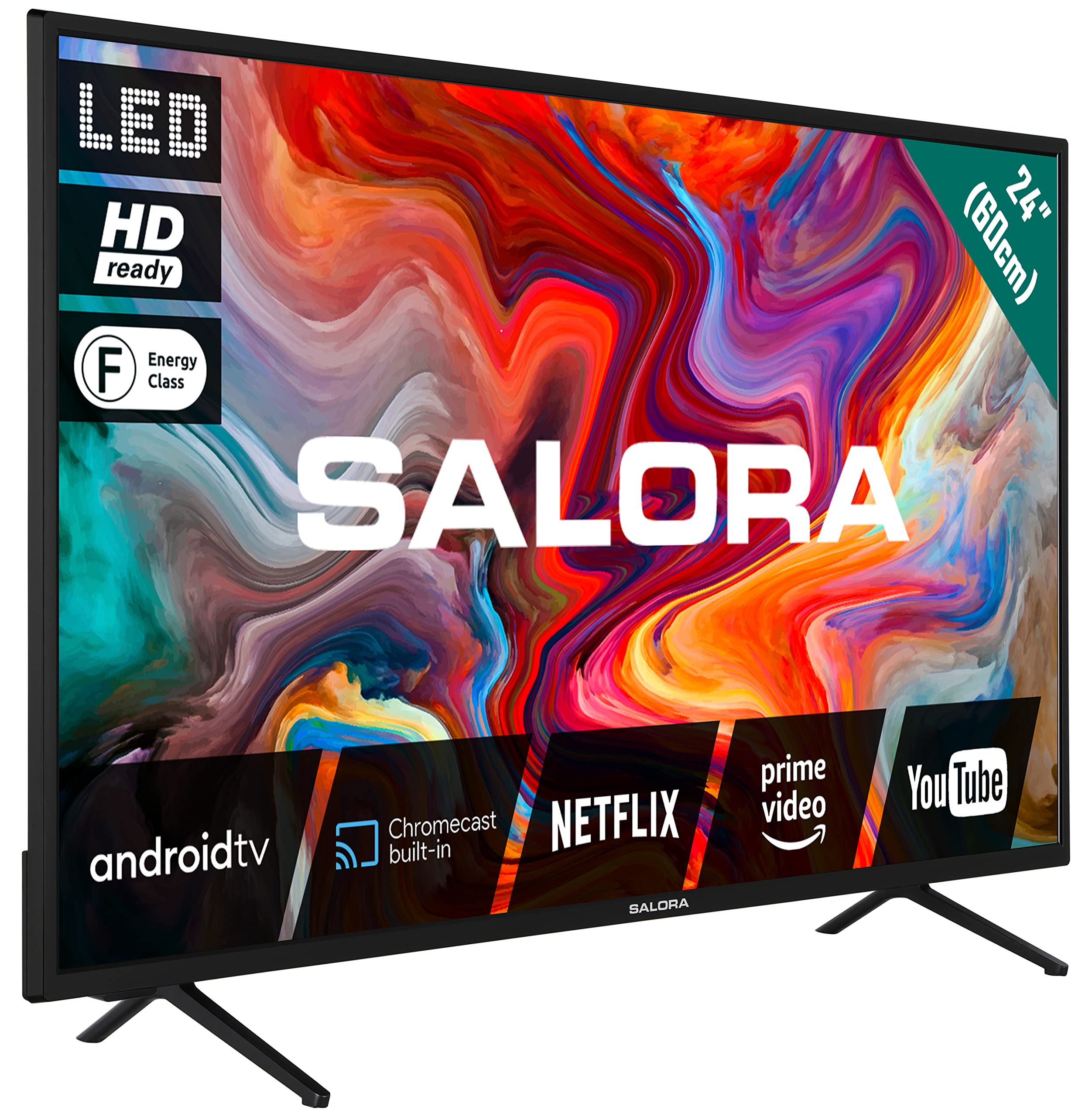 SALORA SMART24TV – Smart TV LED 24 Pulgadas HD 1366x768, Android TV, Wi-Fi y Bluetooth, 3 HDMI, Chromecast Incorporado, diseño Compacto, Pantalla LED versátil para Cualquier habitación