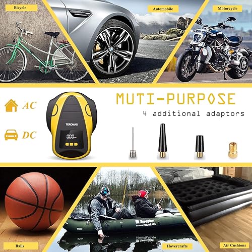 Miniatura 3 de TEROMAS Compresor de aire inflador de neumáticos bomba de aire portátil CCAC para neumáticos de coche 12V CC y otros inflables en casa 110V CA bomba