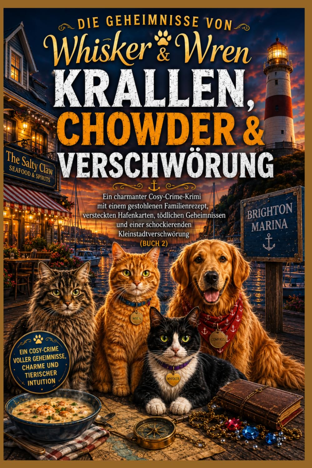 Krallen, Chowder & Verschwörung: Ein charmanter Cosy-Crime-Krimi mit einem gestohlenen Familienrezept, versteckten Hafenkarten, tödlichen Geheimnissen ... (Die Geheimnisse von Whisker & Wren)