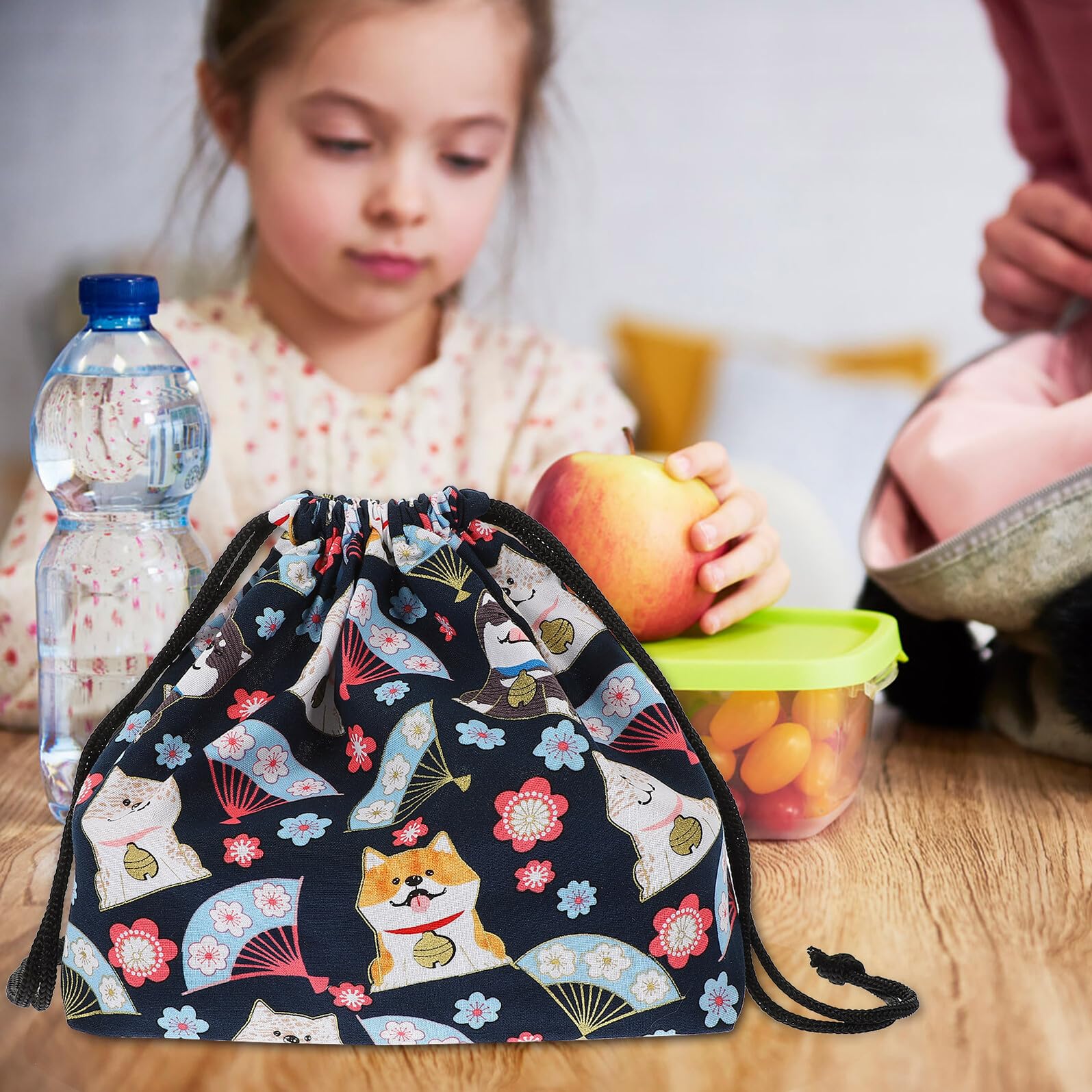 Abaodam Set 2 Pochette Termica per Solari in Cotone Riutilizzabile Coulisse, Borsa Pranzo Donna per Ufficio e Uso Outdoor, Sacchetto Pranzo Bento Box Comodo e Resistente