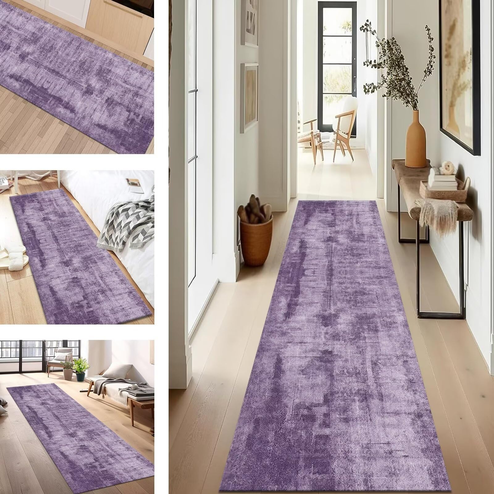 Tapis de couloir lavable violet 70x200cm avec base antidérapante