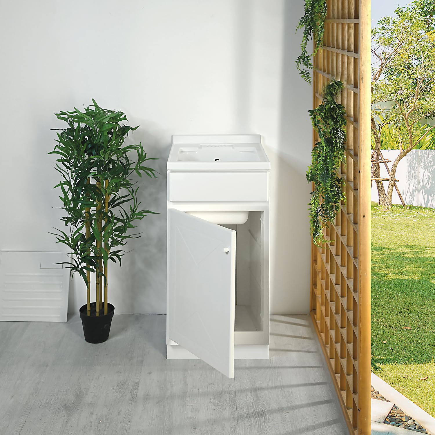 Lavatoio Lavapanni in Resina PP, Bianco, 45x50 Ideale per Ricambio o Installazione su Mobile o Piano da appoggio in Lavanderia o Cucina Incluso di Kit Sifoneria