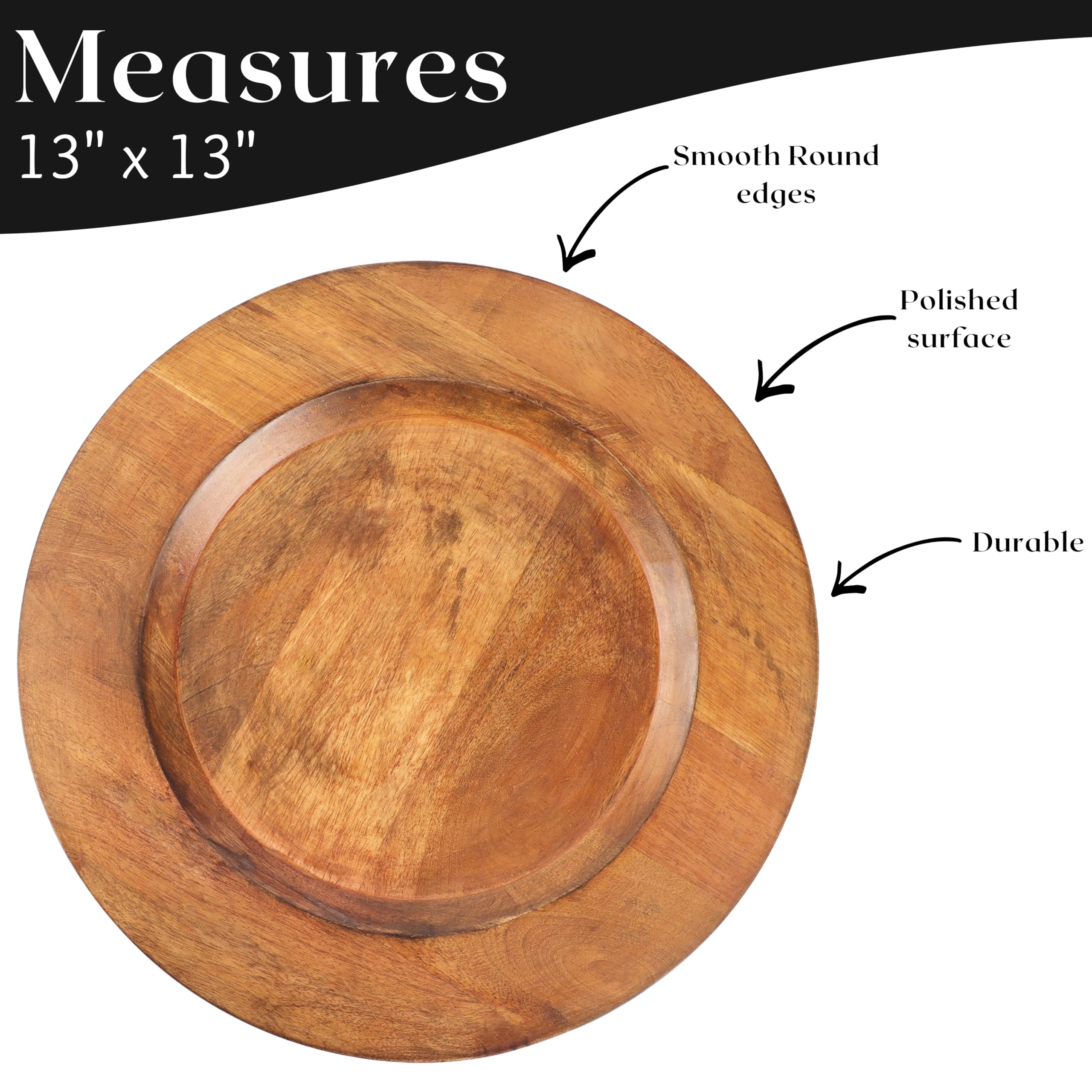 Alpha Living Home - Handgefertigte Speiseteller aus Mangoholz – 2er-Set | 33 cm runde Servierplatten aus Holz | rustikale Platzteller für Heimdekoration, Charcuterie, Vorspeisen und Essen – langlebig