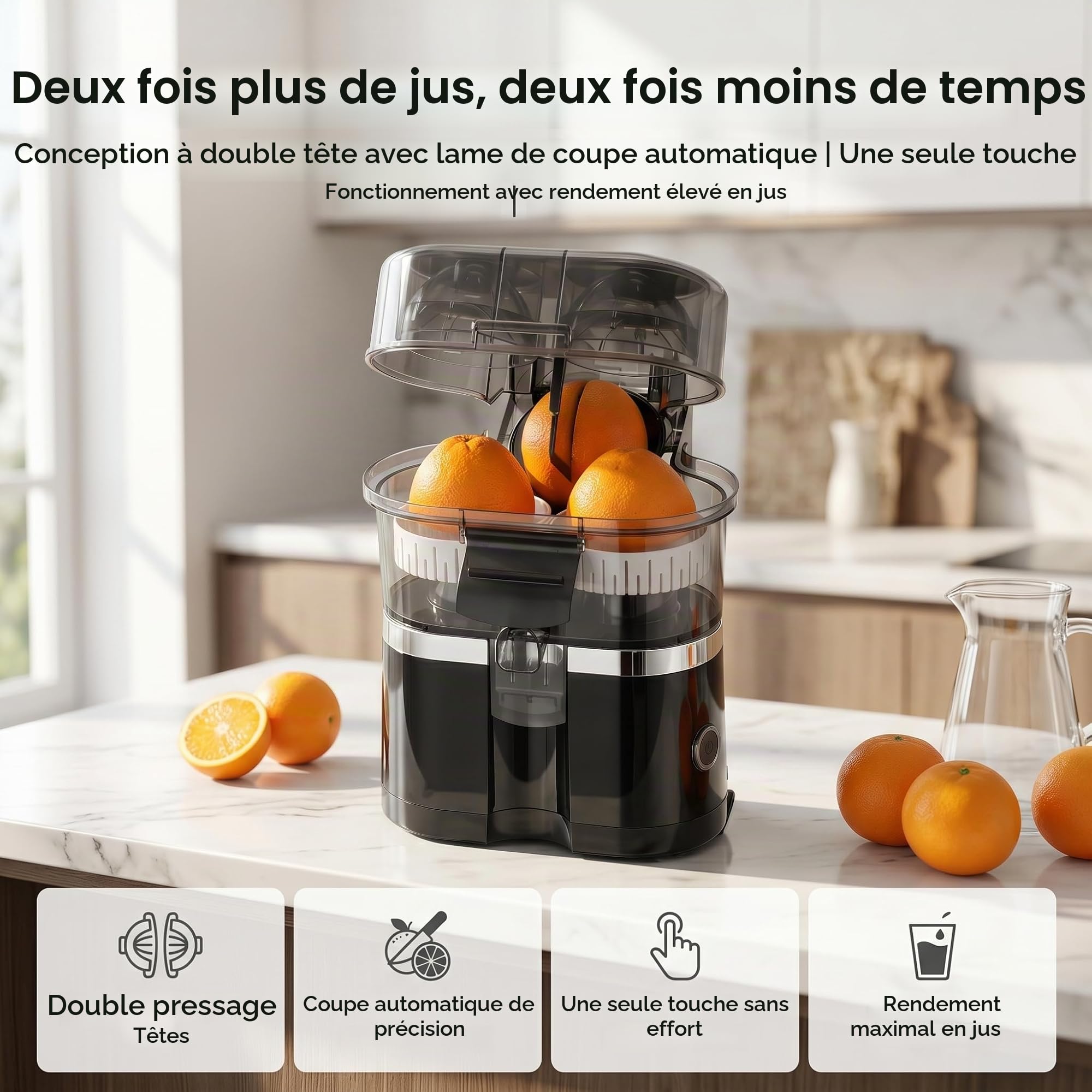 Presse-Agrumes Automatique À Double Tête, Presse Agrume Electrique, Extracteur De Fruits Multifonctionel Et Coupeur, 200w Machine A Jus Pour Orange Citron Pamplemousse (B)