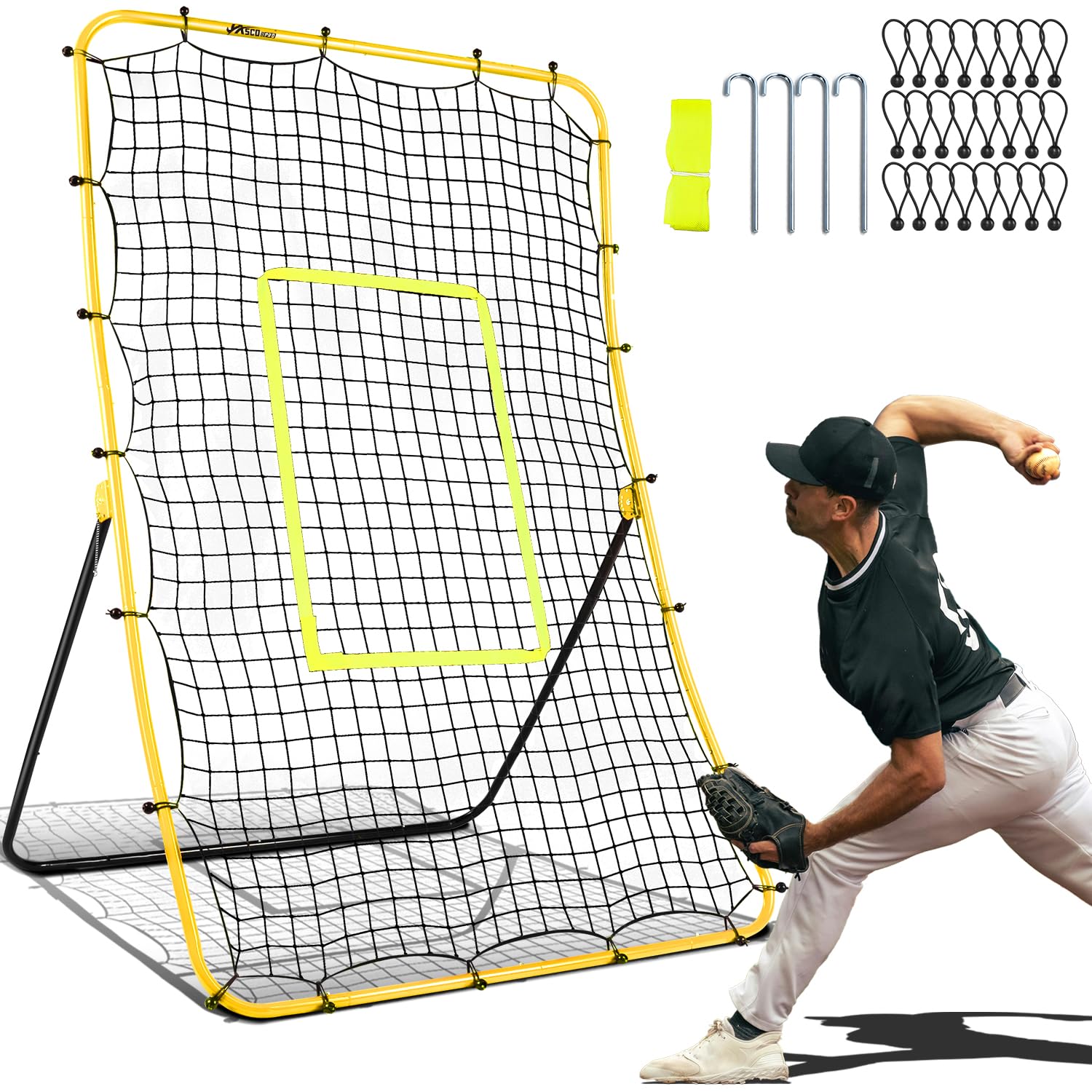 Photo 1 of ***FOR PARTS ONLY/ MISSING ASSEMBLY PIECES*** JASCOPRO Baseball Rebounder Net – Adjustable Pitchback Trainer for Solo Fielding,Throwing, Pitching Practice, Durable Steel Frame with 5 Angles, Softball Rebound Net Simulates Grounders & Fly Balls