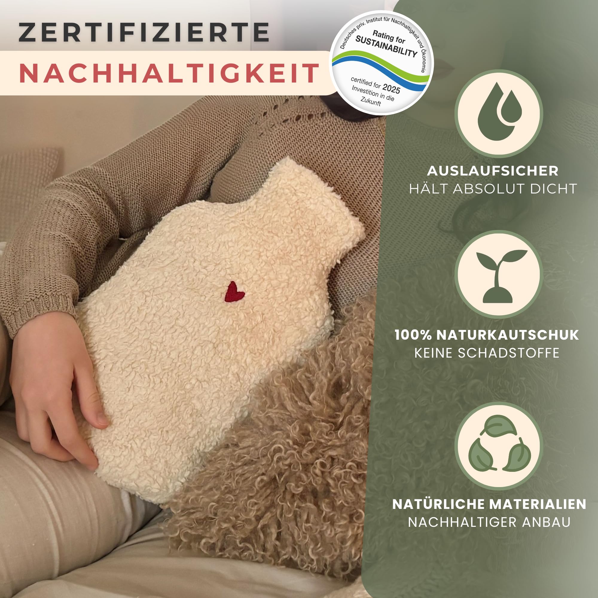 kontor28 - Morbida borsa dell'acqua calda TEDDY con rivestimento in 100% cotone biologico, realizzata a mano in Germania, a prova di perdite, inodore e analgesico per bambini/adulti – 2,0 litri