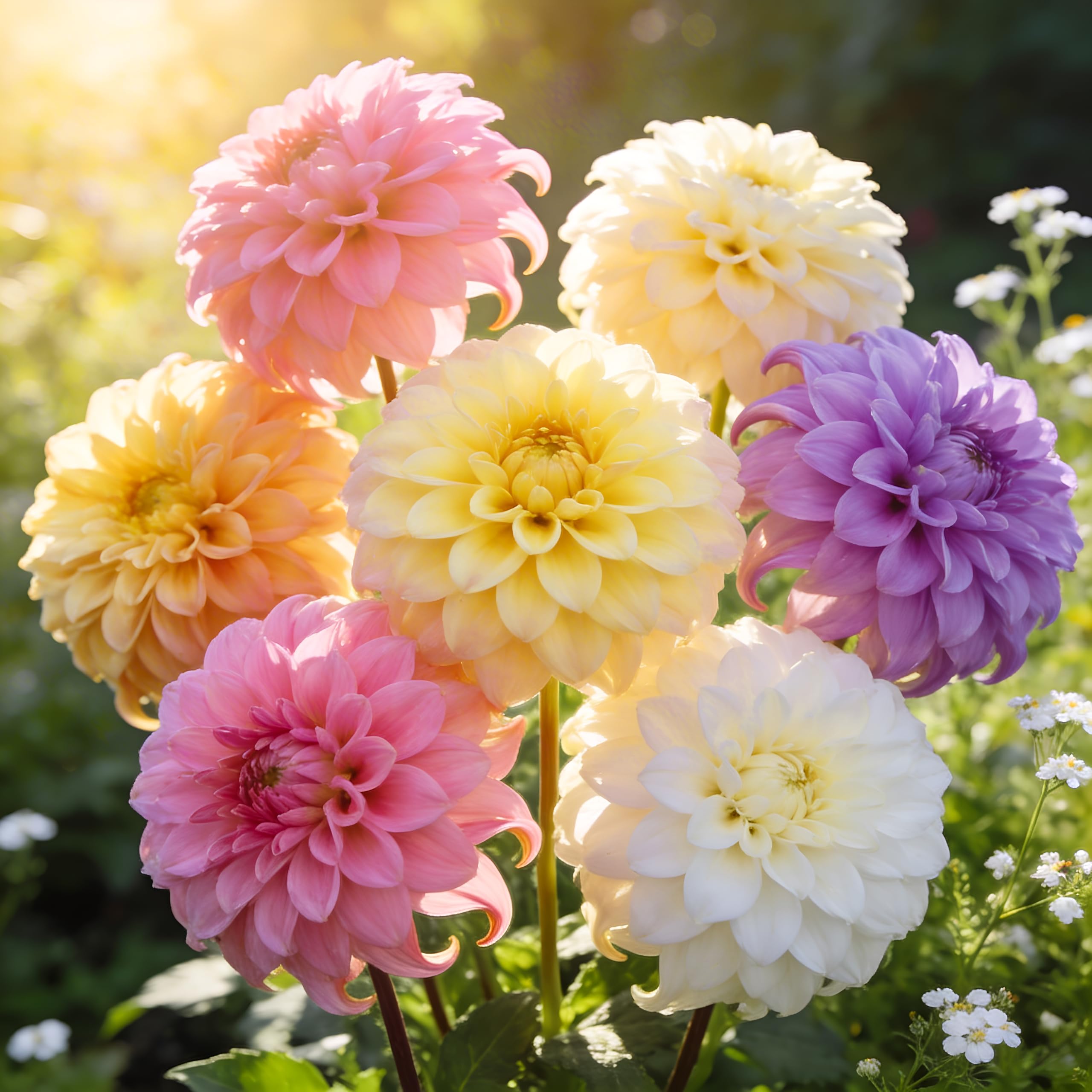 6 Large Bloom Dahlia Unwin Mixed Tubers Bare Root Spring Planting Colourful Perennial Garden Flowers, Outdoor Beds Borders Containers Patio Cut Flower Summer Blooming Plant, Attract Butterflies Bees