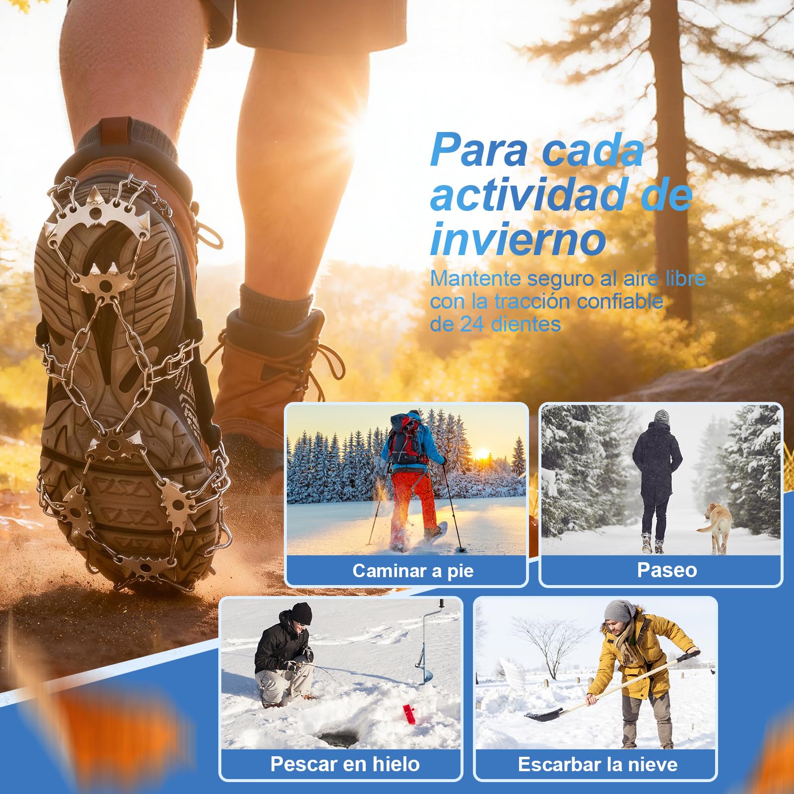 TOMSHOO Crampones 32 Dientes Nieve y Hielo Tacos de Tracción, Crampones con Cadena de Acero Inoxidable Antidesilisantes, para Montañismo Senderismo Alpinismo Nieve Invierno Deportes