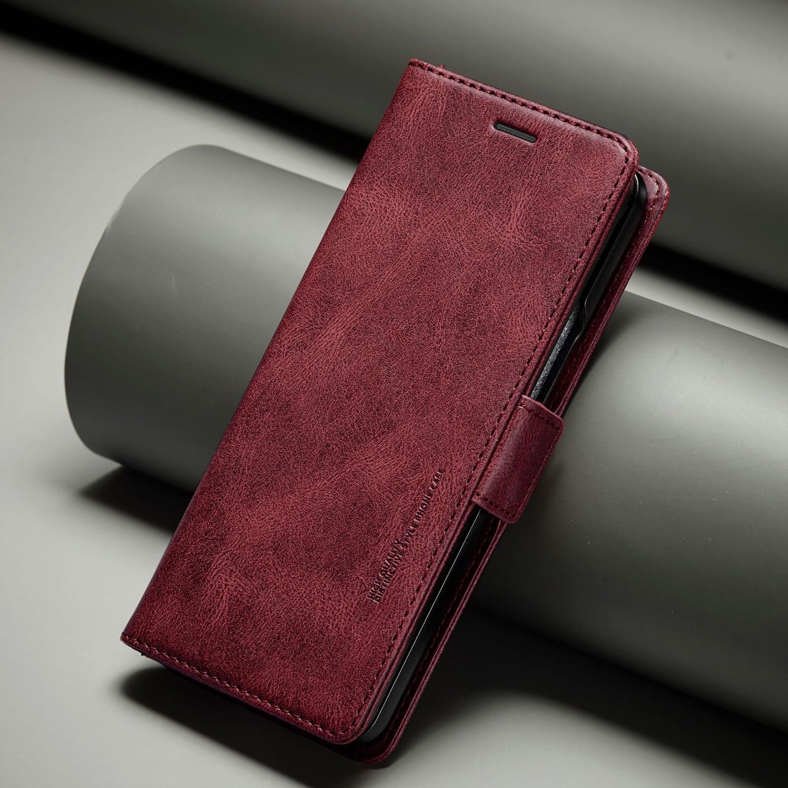 Etui z klapką do Samsung Galaxy Z Fold 6, gładka skórzana osłona portfela, funkcja stojaka, pełne pokrycie, odporne na wstrząsy, etui biznesowe, czerwone, składane 6