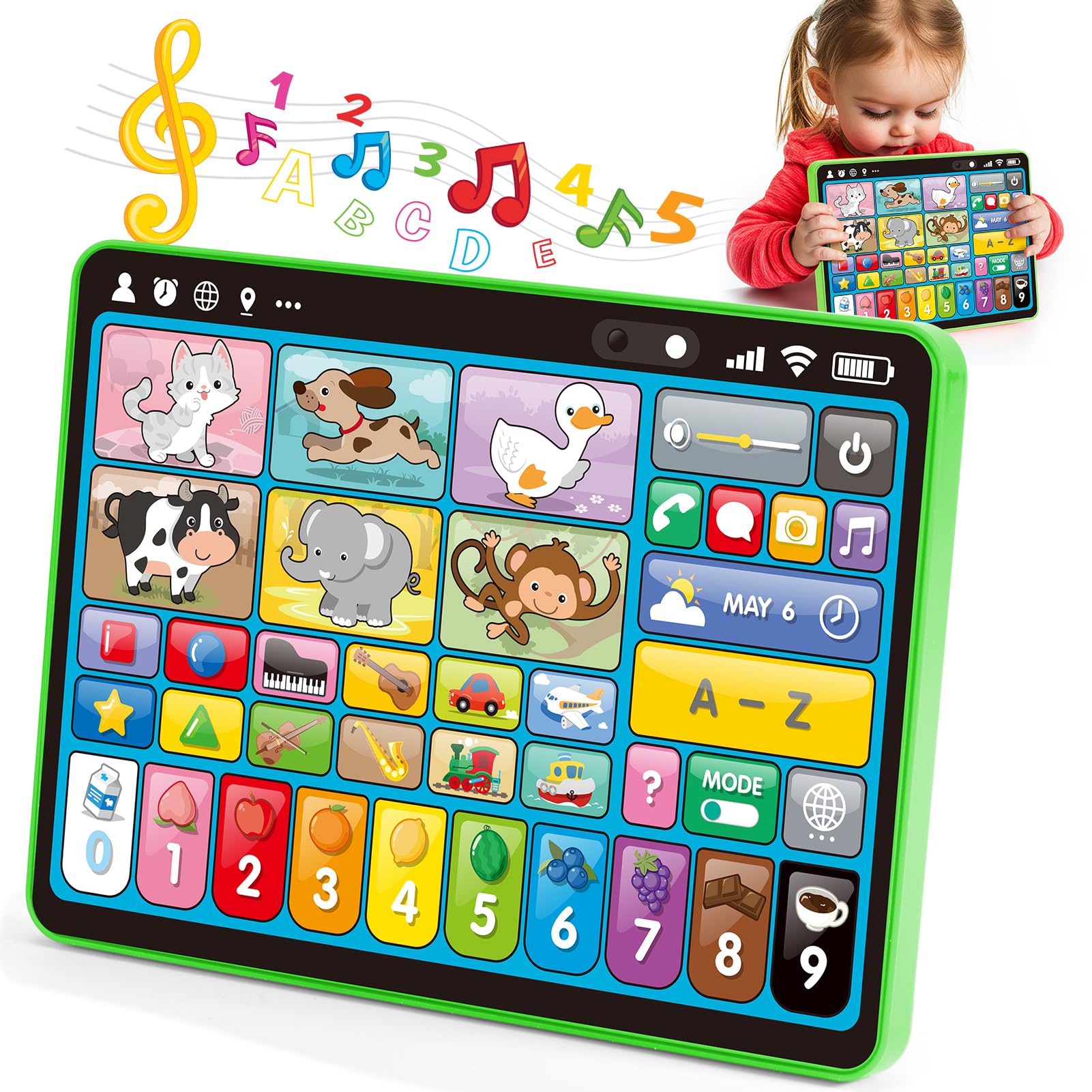 hahaland Tablet para Niños 1 año - Musical Panel Educativo Que enseñan Letras, números, Colores, Animales - Tablet Infantil Juguetes Interactivos para niños 2 años, Versión ESP Global Recycled Standard Global Recycled Standard Global Recycled Standard