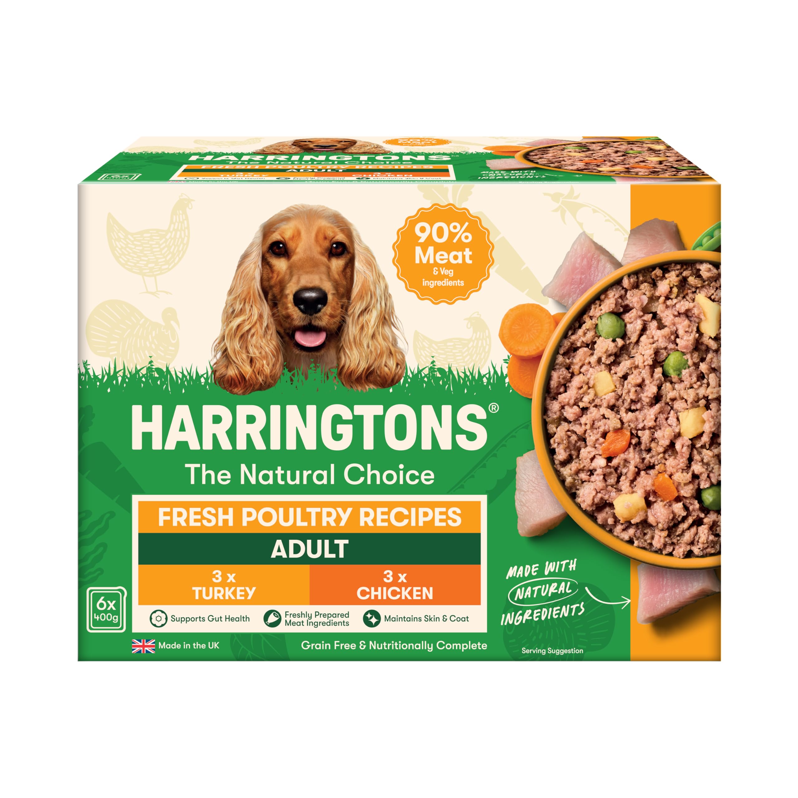 Harringtons Complete Wet Tray Grain Free Hypoallergenic Adult Dog Food Poultry Pack 6x400g - Turkey & Chicken - Made with All Natural Ingredients