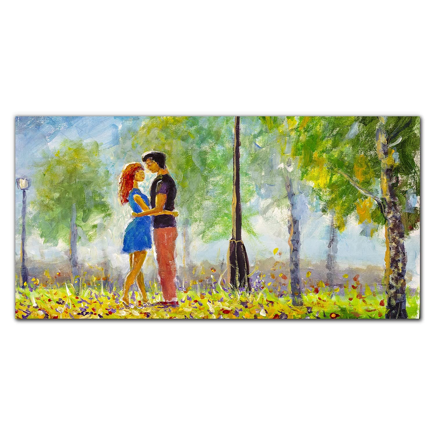 Crédence de cuisine 100x50cm en verre trempé avec motif de couple d'arbres de parc