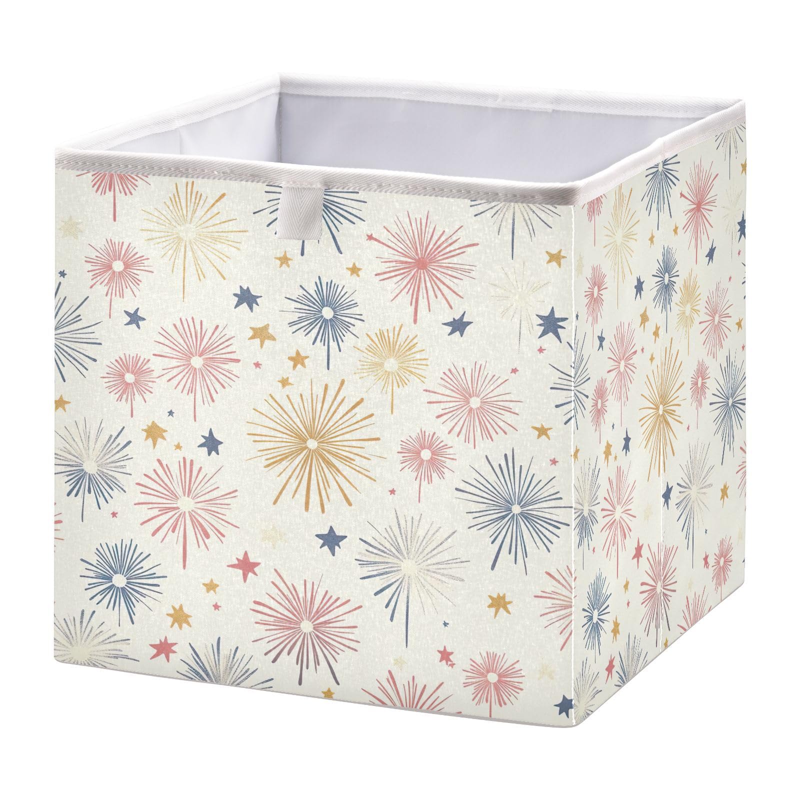 Kigai Christmas Fireworks Cube Storage Bin - 11x11x11 inch Foldable Cubes Organizer Storage Basket Fabric Storage Box for Home Office, Nursery, Shelf, Closet