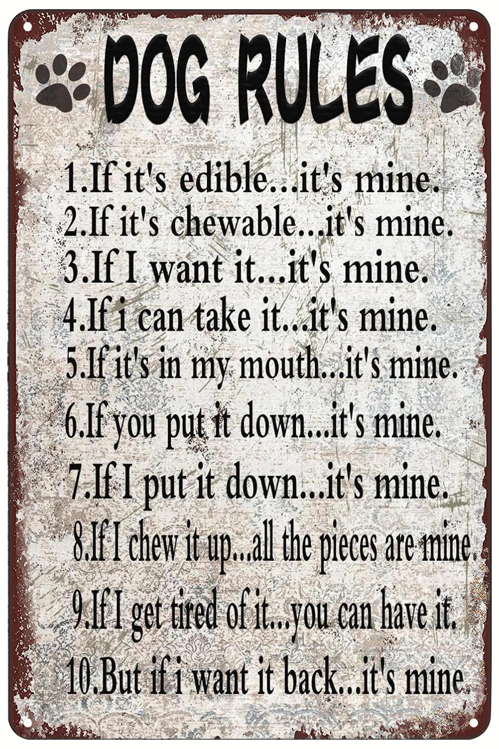 Dog Rules Vintage Metal Tin Sign Rustic Wall Art for Festive Home Decor and Holiday Gifts 6X8 IN