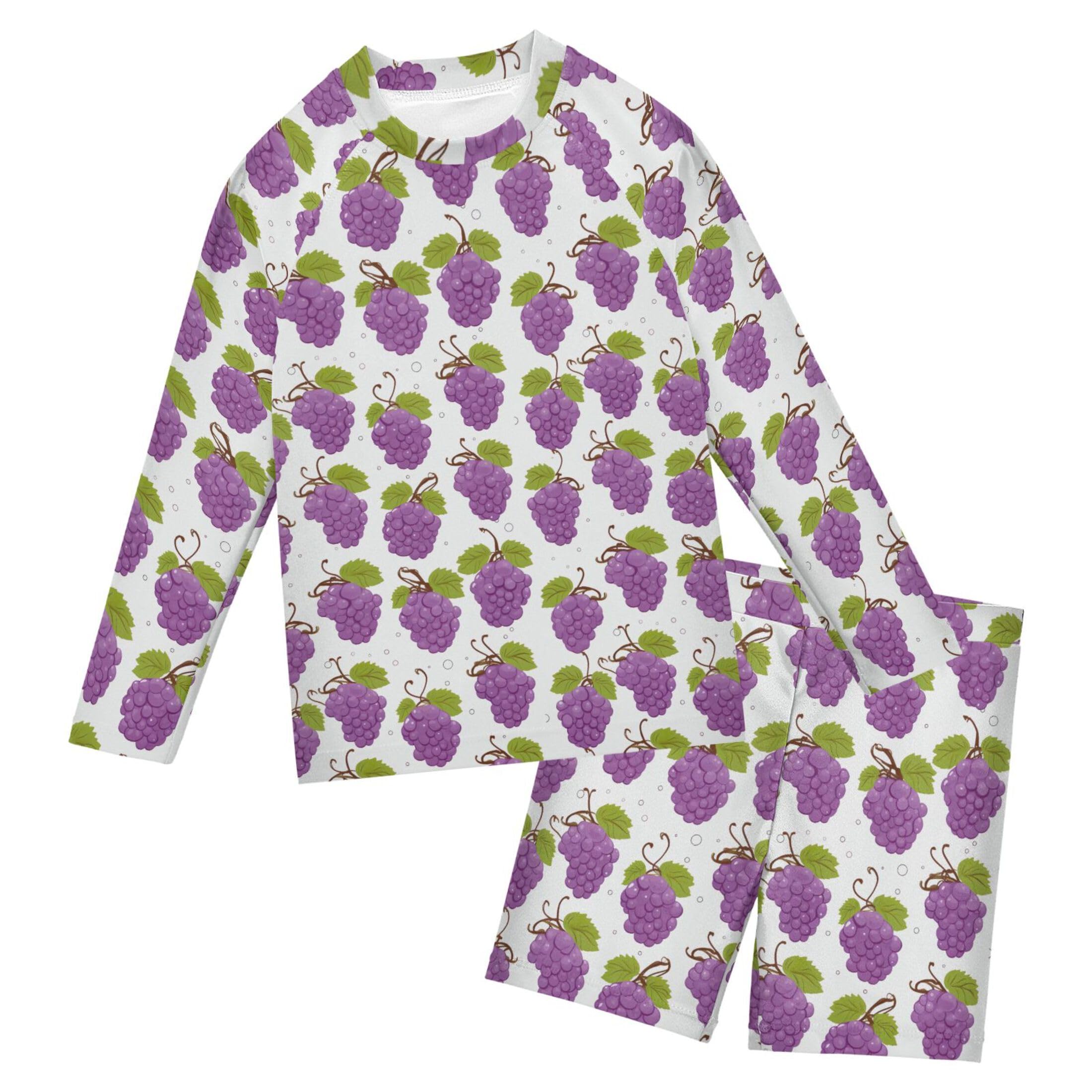 Grape Fruit Boys Rash Guard Swimsuits Set for Boys Long Sleeve Swim Shirts Bathing Suits with Trunks B0402880