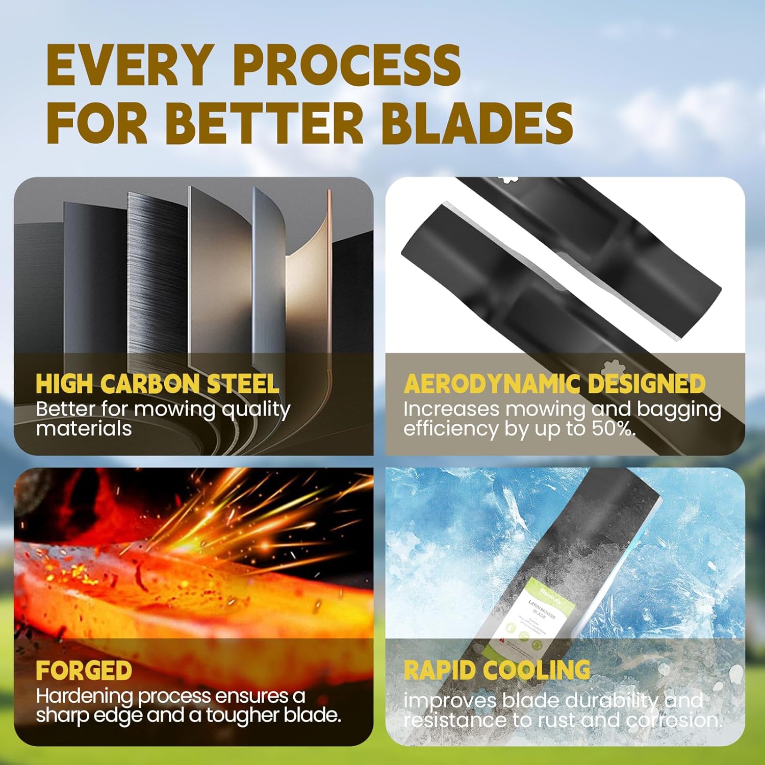 48 inch Mower Blades for John Deere E140 D140 D160 E160 E170 E150 L120 LA145 LA140, Mulching Lawn Mower Blades with 7 Star Center Hole Replace Part AM137757 AM141035 GX21784 GY20852