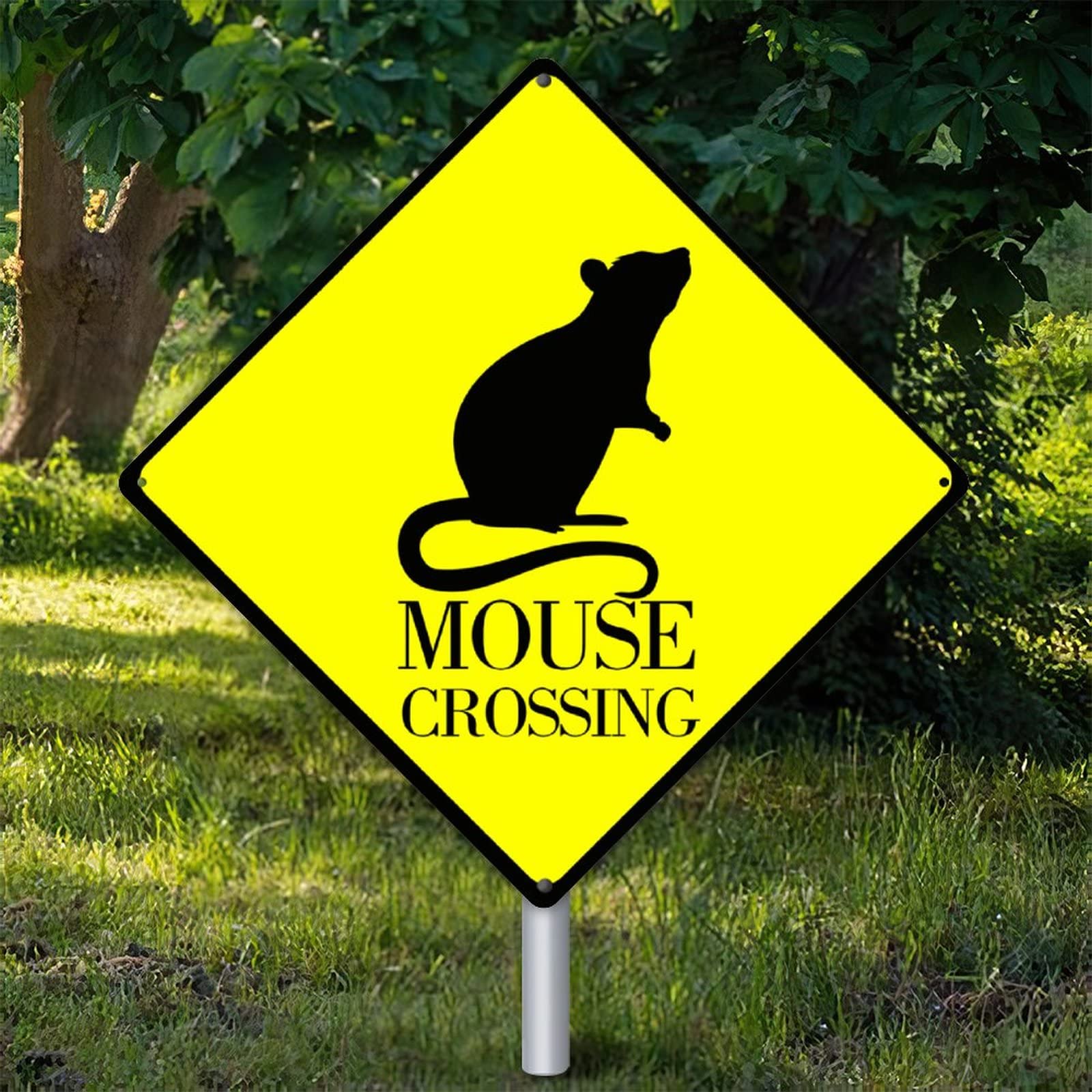 Panneau Mouse Crossing en métal : motif animal rouillé résistant pour barrière de potager