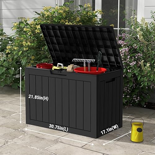 Vista 44 de Mars Villa Deck Box, Waterproof Weatherproof and UV Resistant Resin Storage Bin with Lockable Lid, Ideal for, Outdoor, Patio Furniture Cushions