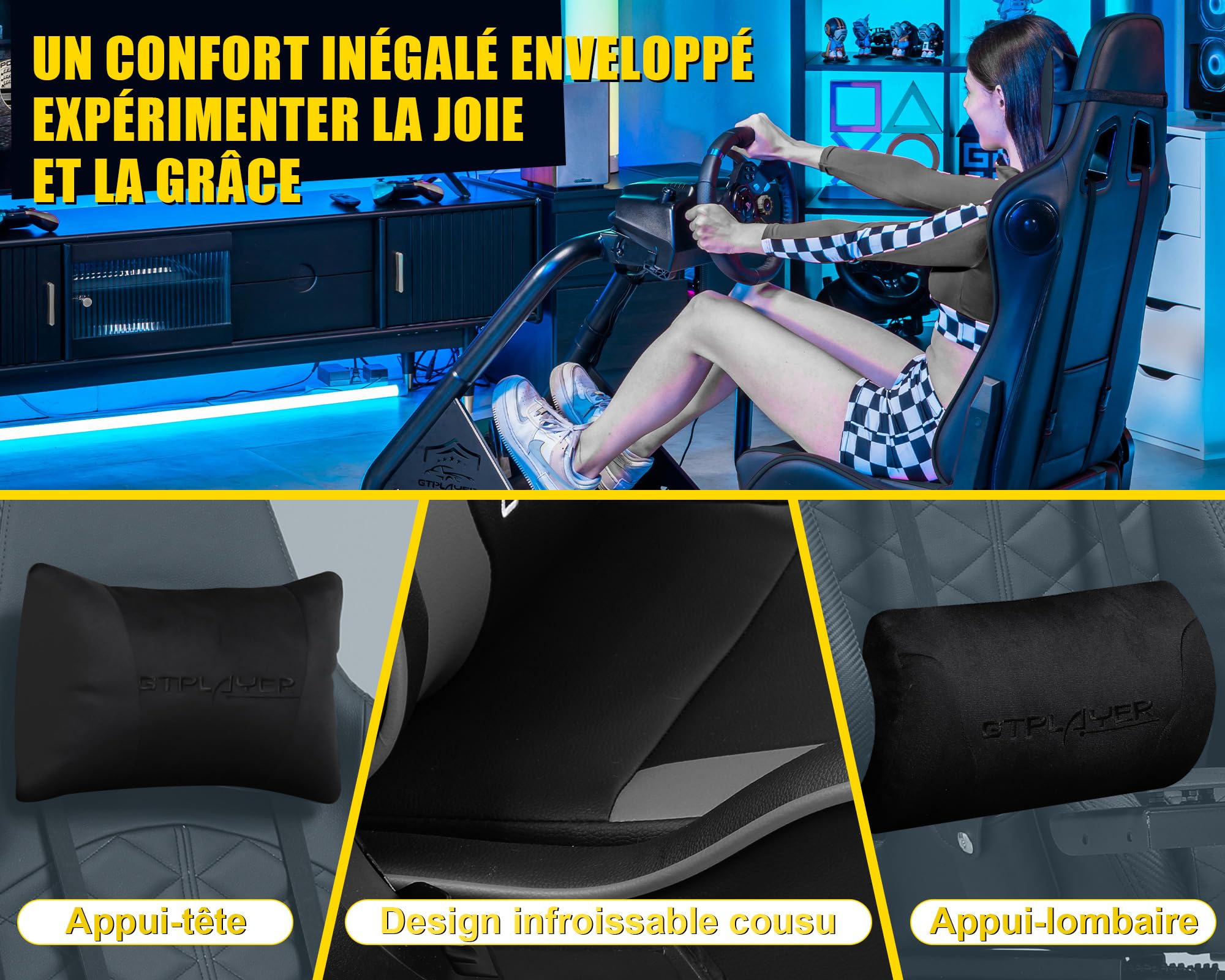 GTPLAYER Simulateur de Conduite, Siège de Simulation pour PC avec Haut-Parleurs, Support pour Volant et Pédalier