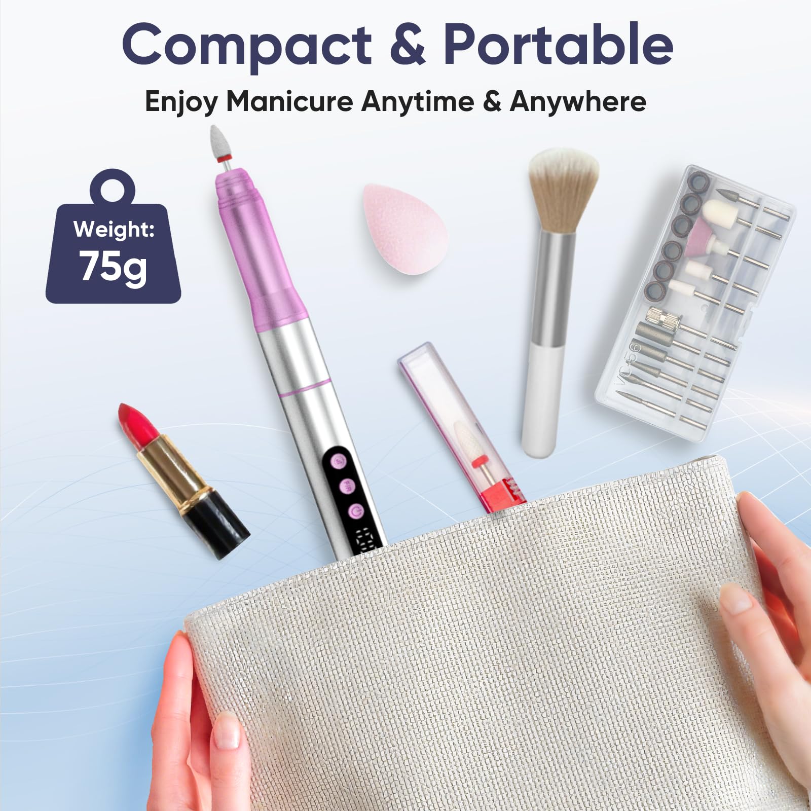 Oukzon Fresa per Unghie Professionale, 35000 Giri Lima per Unghie Elettrica Senze Fili, 13 in 1 Fresa Unghie con Display LCD, 5 Velocità Regolabile, Ricaricabile Kit Unghie Manicure e Pedicure