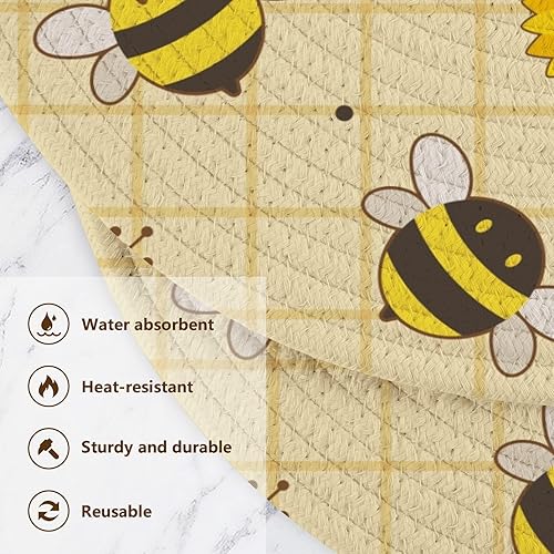 Miniatura 3 de 3 Pcs Trivet Pot Holder Cute Bee Sunflower for Hot Pots and Pans 15in Cotton Thread Weave Hot Bowl Holder for Microwave Stove Halloween Decor