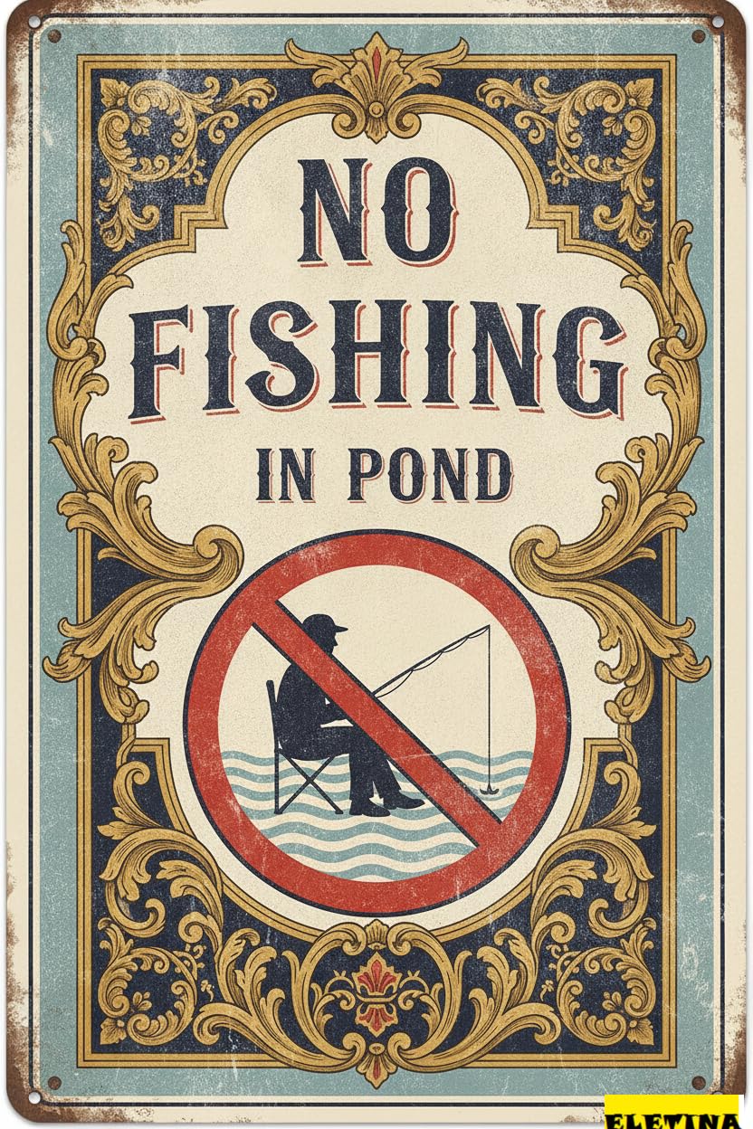 No Fishing In Pond Metal Warning Farmhouse Sign Yard Road Street Gate Fence Business Decor 8x12in