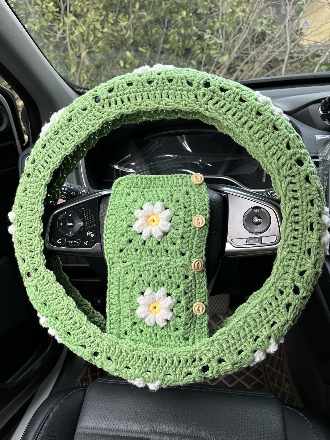 YDMZZB Crochet Daisy Steering Wheel Cover,Daisy Steering Wheel Cover for Women,Car Steering,Cute Steering Wheel Cover (Steering Wheel Cover+2 Seatbelt Covers)