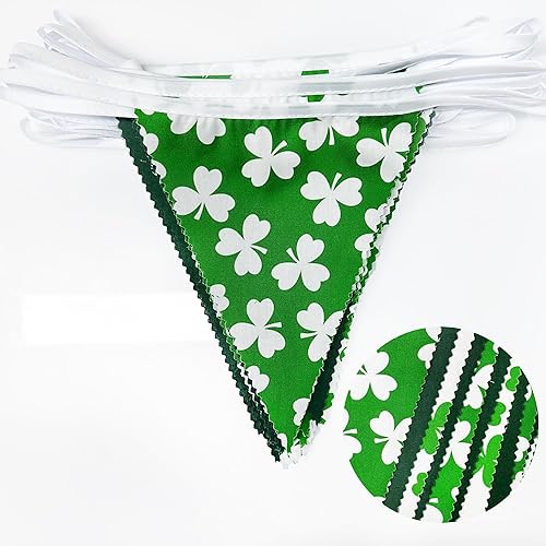 Miniatura 2 de Decoraciones de fiesta del día de San Patricio, tréboles verdes y blancos, tela triangular, banderines para el día de San Patricio, primavera,