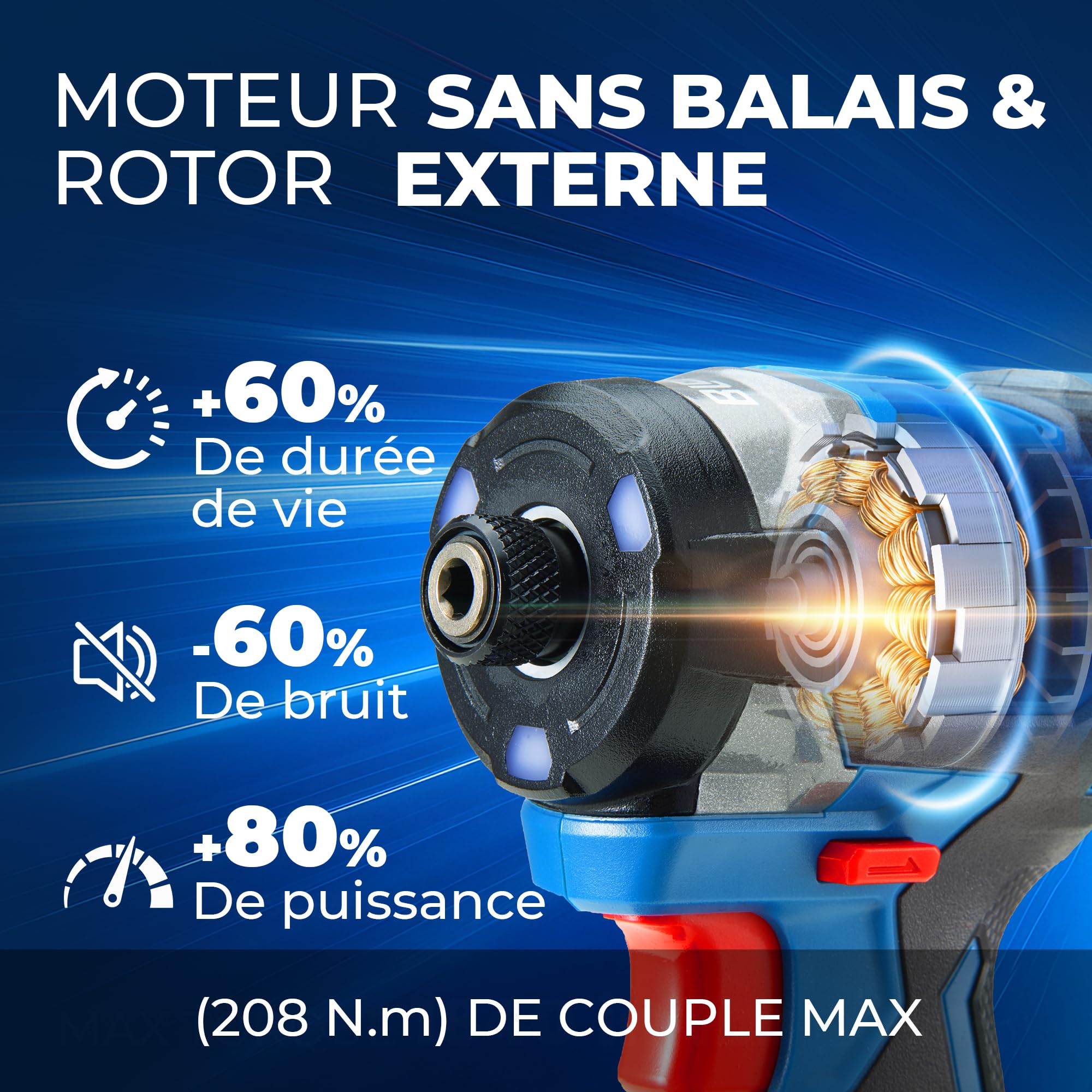 Dong Cheng Visseuse à Chocs 20V sans Balais 208Nm 3200 tr/min 4300 cps/min Mandrin 1/4" Hex 3 Vitesses 2 Piles 2,0 Ah