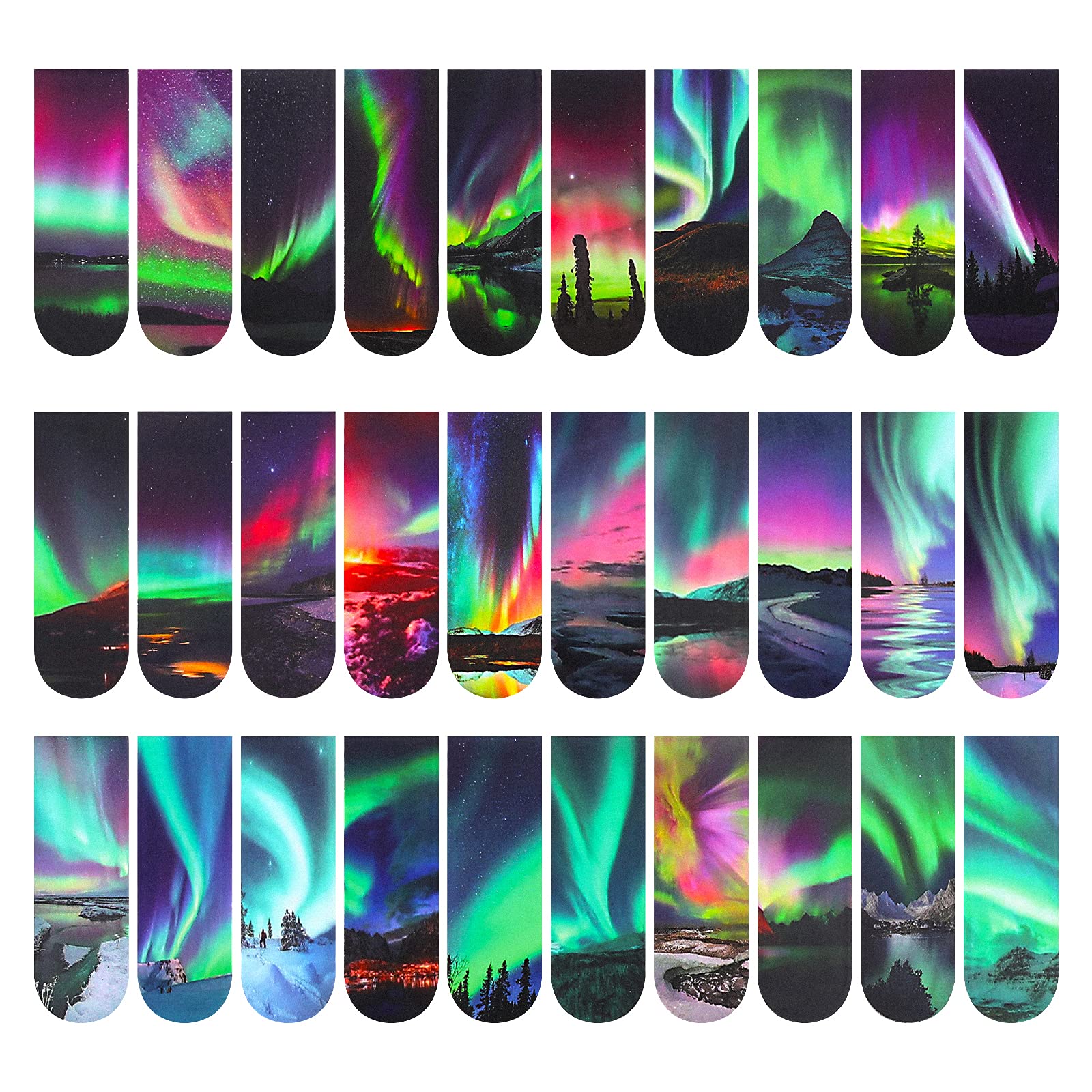 MWOOT 30 Pieces Aurora Magnetic Bookmark,Magnet Page Book Markers Set,Assorted Page Clips Bookmarks for Students School Office Reading (2x6cm,30 Styles)