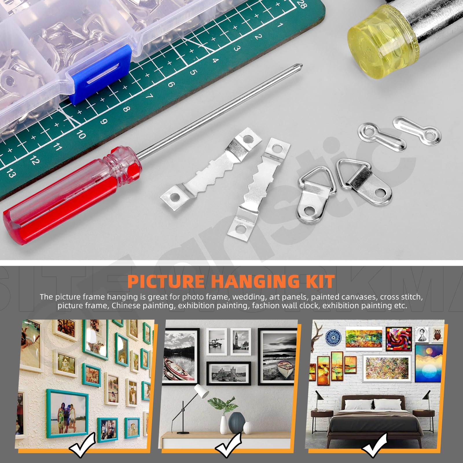 Tanstic 401Pcs Picture Hanging Kit, Sawtooth Picture Hangers Triangle Ring Picture Hangers Turn Button Fasteners with Screws and Screwdriver for Hanging Pictures Photos (Silver) - Image 3