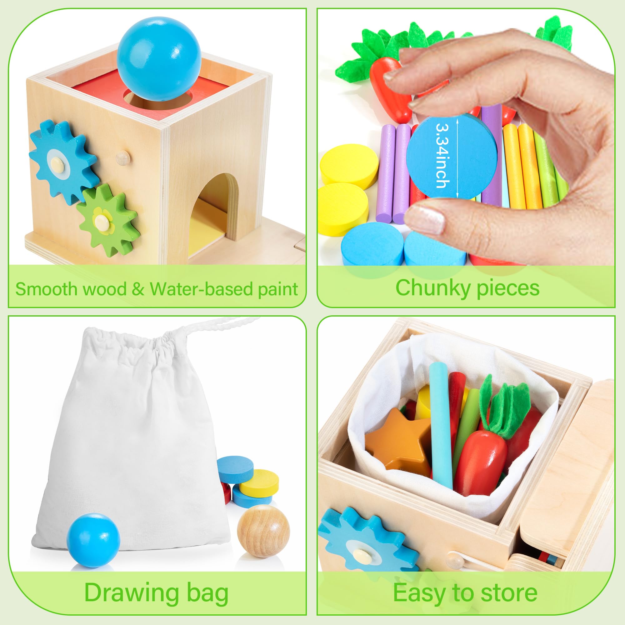 Juguetes Montessori para niños de más de 1 año, kit de juego de madera 8 en 1, incluye caja permanente de objetos, cubo de actividades de aprendizaje, juguete de clasificación y apilamiento, 6