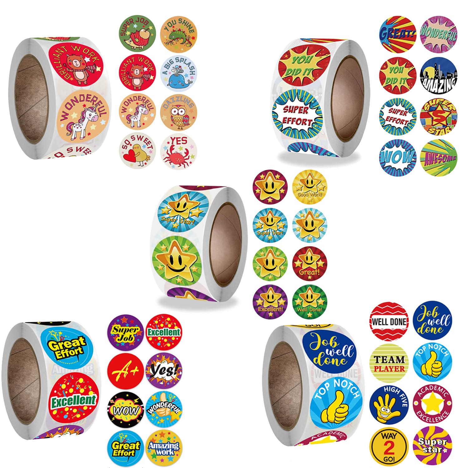 Lonimia 2500PCS Adorable Round Animal Stickers,40 Different Shapes 5 Rolls Teacher Reward Stickers for Kids, Party Decoration Sticker for School Classroom Home