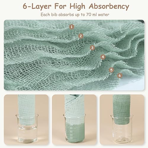 Miniatura 4 de Yoofoss Baberos de muselina para bebé, paquete de 10 baberos tipo bandana 100% algodón, 6 capas, suaves y absorbentes, baberos para niños y niñas