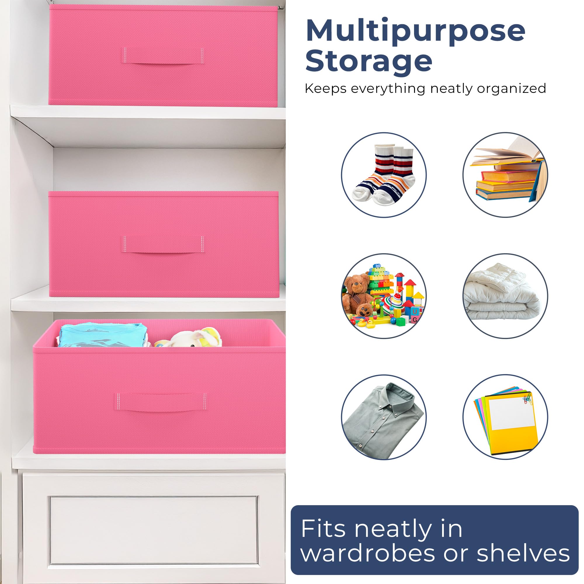 Kuber Industries Organizzatore per armadio in tessuto non tessuto, 26 litri, organizer per cassetti, organizer multiuso per vestiti, libri e giocattoli, 6 pezzi, rosa