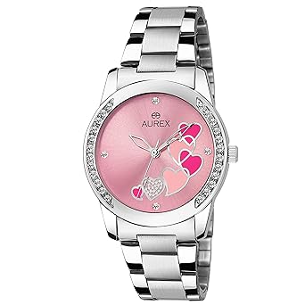 AUREX Analogue Womens Watch (Pink Dial Silver Colored Strap)